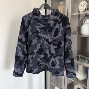 Barefoot Dreams Cozy Chic Indigo Camo Hoodie Zip Up Jacket 1X Full Zip XL Hooded